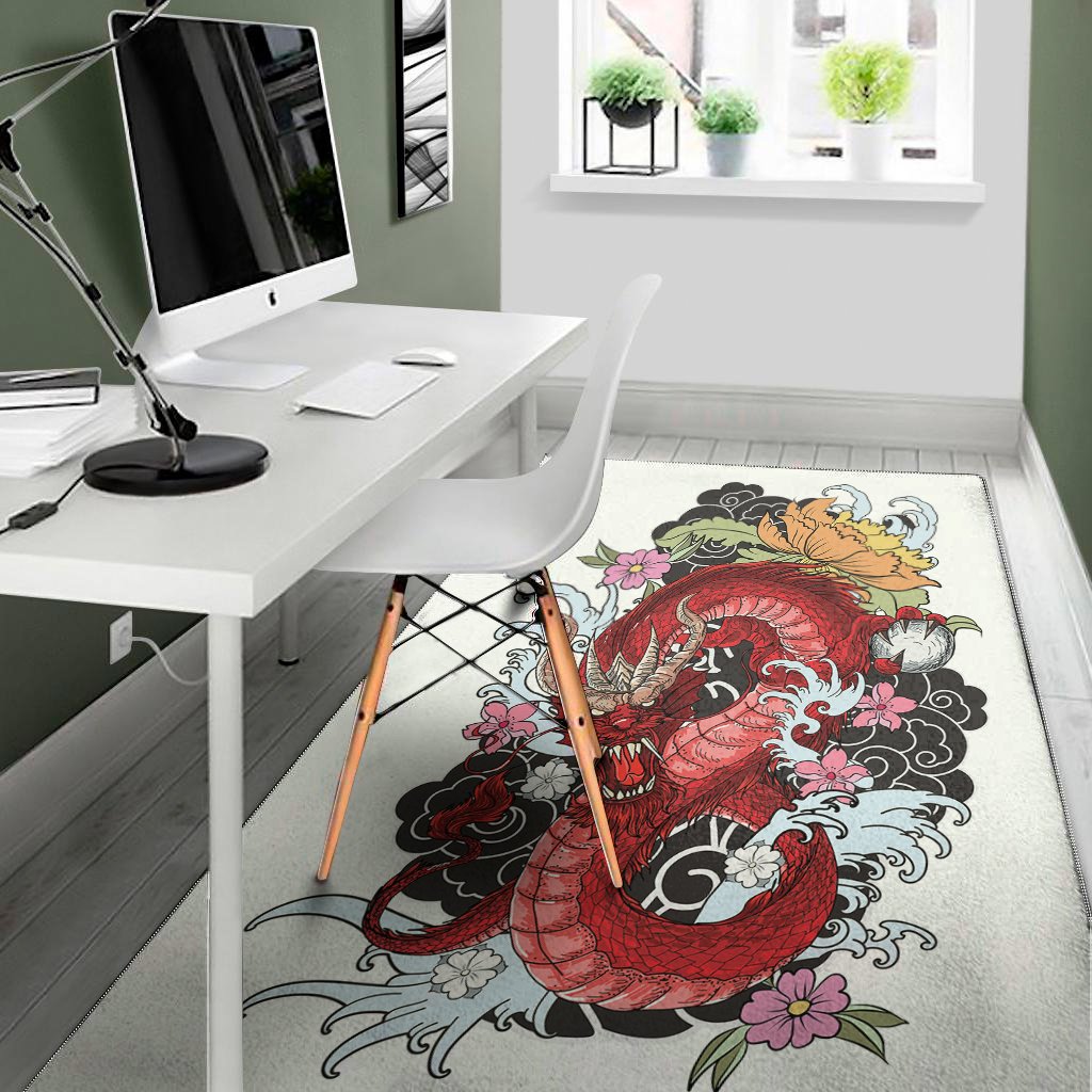 red japanese dragon tattoo print area rug floor decor 4059