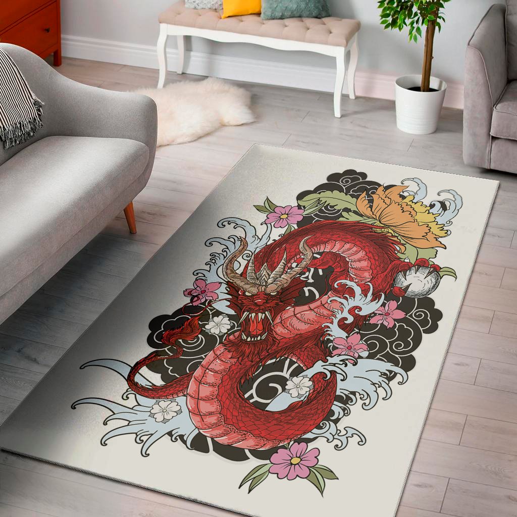red japanese dragon tattoo print area rug floor decor 7885