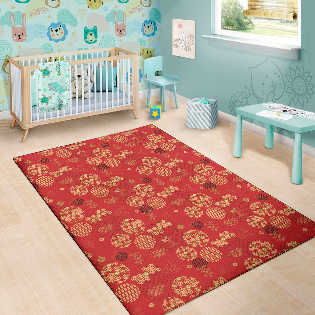 red japanese pattern print area rug floor decor 8106