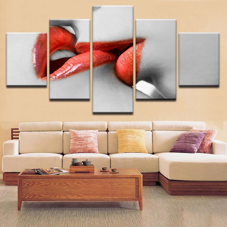 red lips abstract 5 panel canvas art wall decor 4585