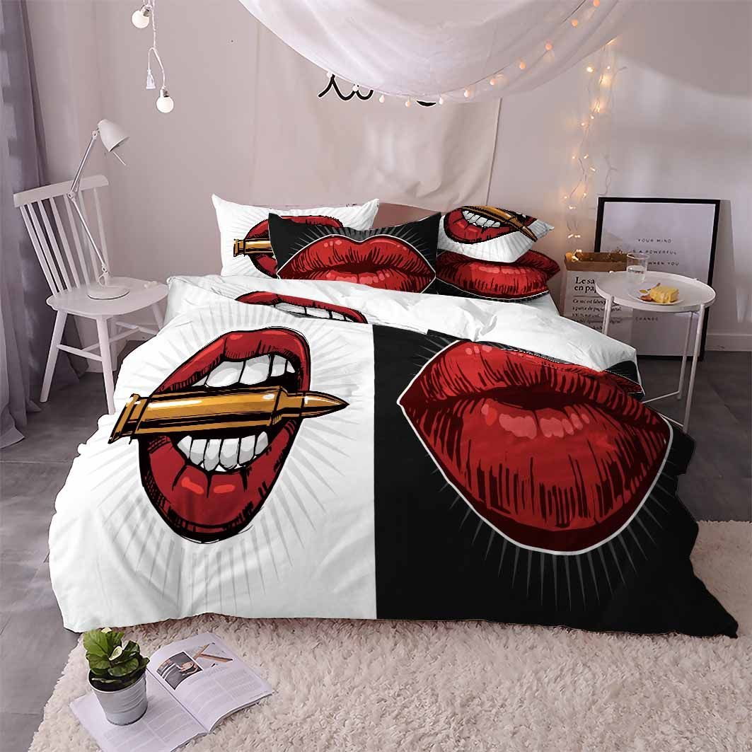 red lips pattern bedding set bedroom decor 1348