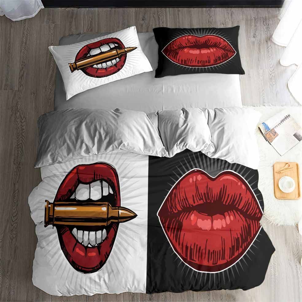 red lips pattern bedding set bedroom decor 6050