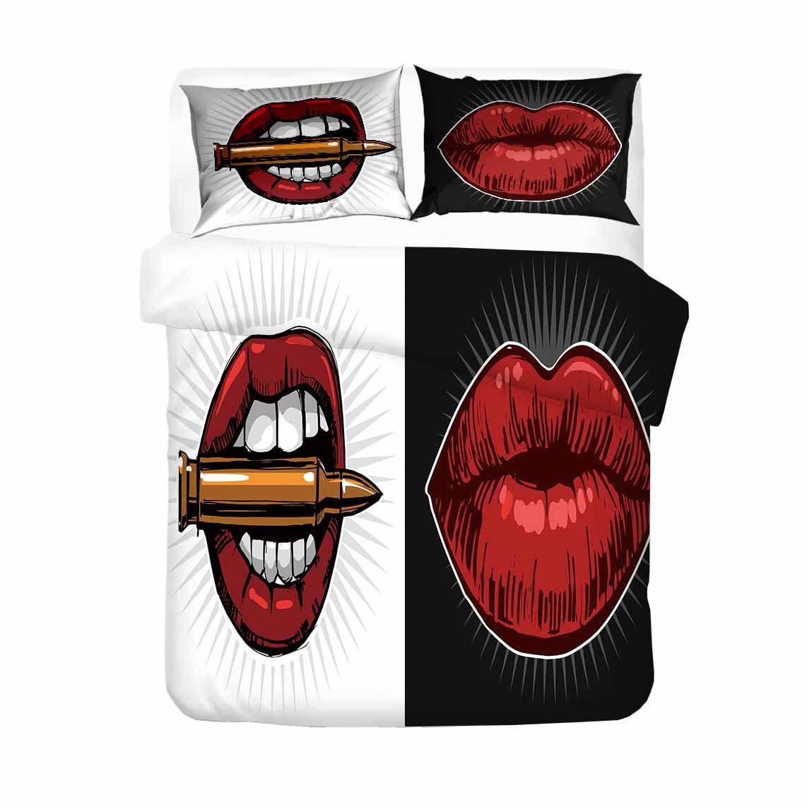 red lips pattern bedding set bedroom decor 6659