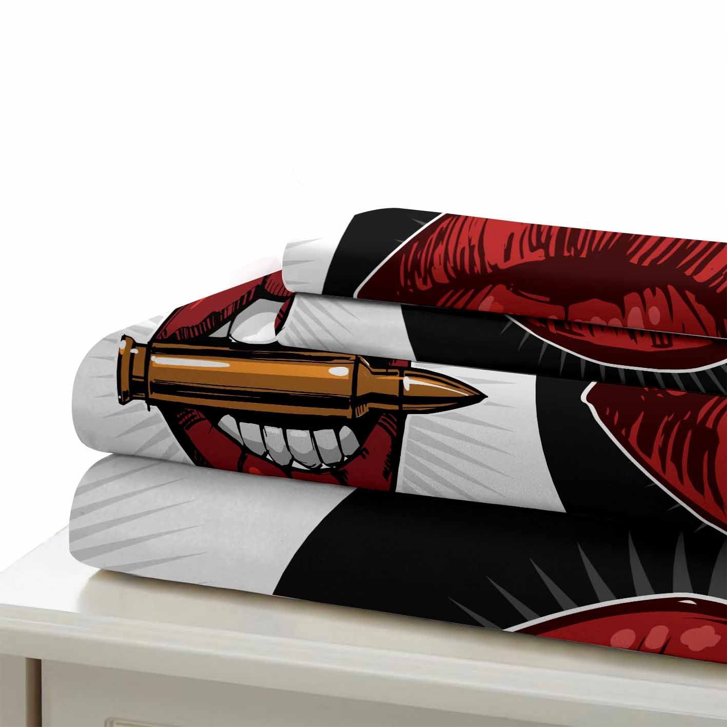 red lips pattern bedding set bedroom decor 8881