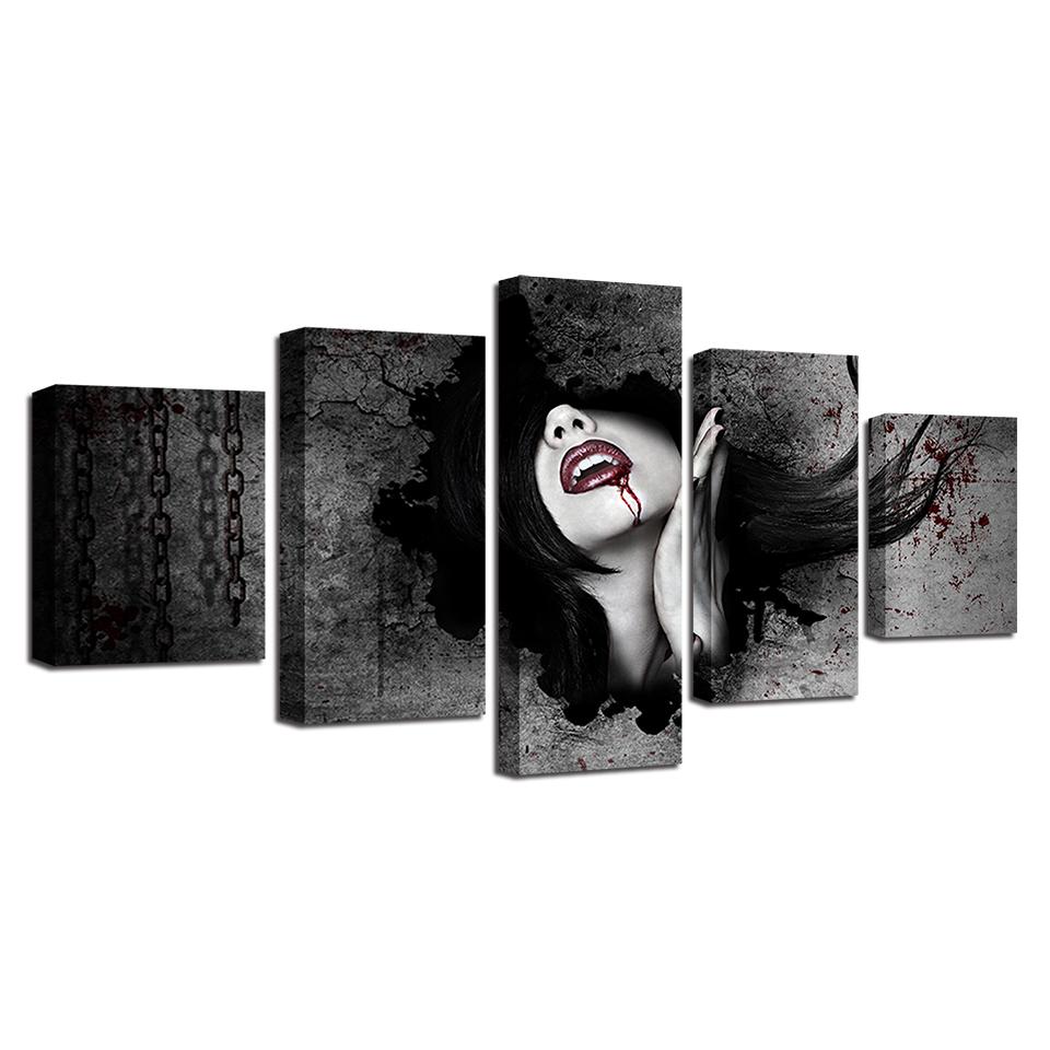 red lips woman abstarct 5 panel canvas art wall decor 6053