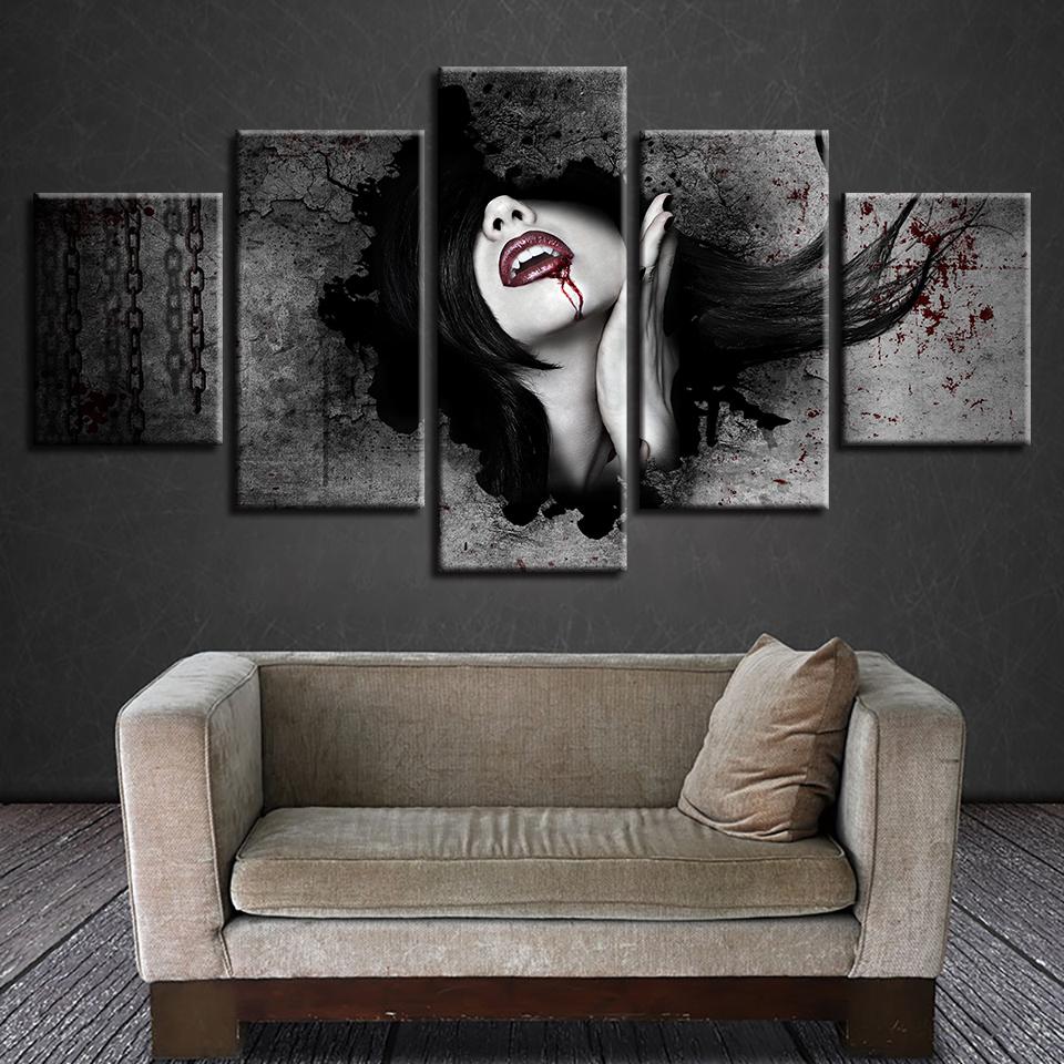 red lips woman abstarct 5 panel canvas art wall decor 8098