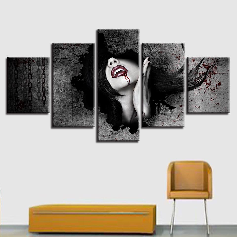 red lips woman abstarct 5 panel canvas art wall decor 8542