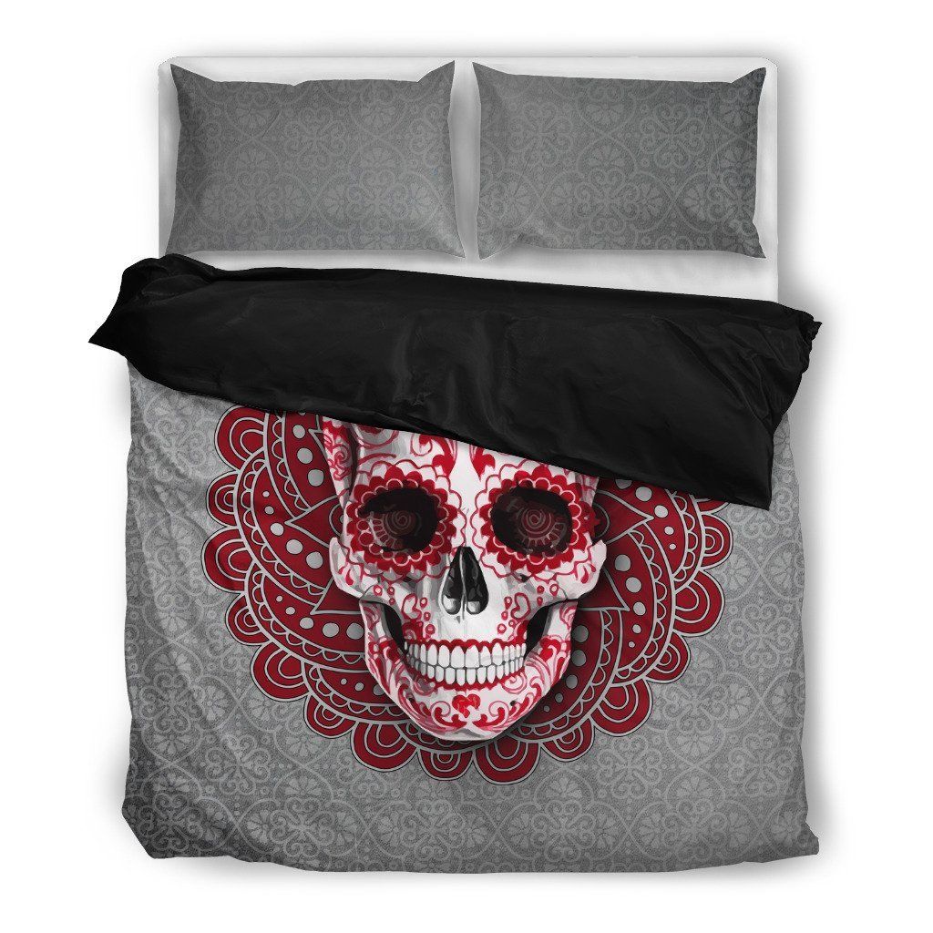 red mandala grey skull printed bedding set bedroom decor 3997