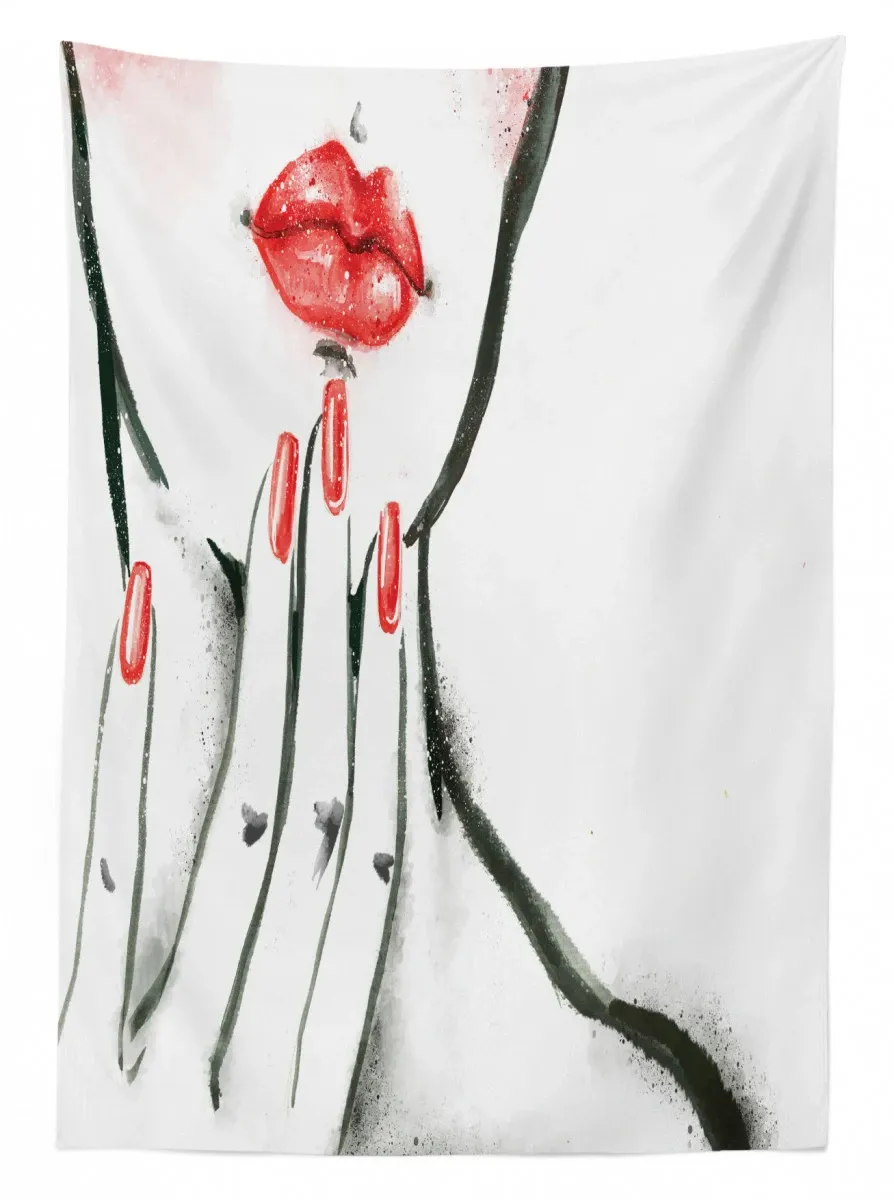 Red Nails And Blushed Cheeks 3D Printed Tablecloth Table Decor red nails and blushed cheeks 3d printed tablecloth table decor 2371