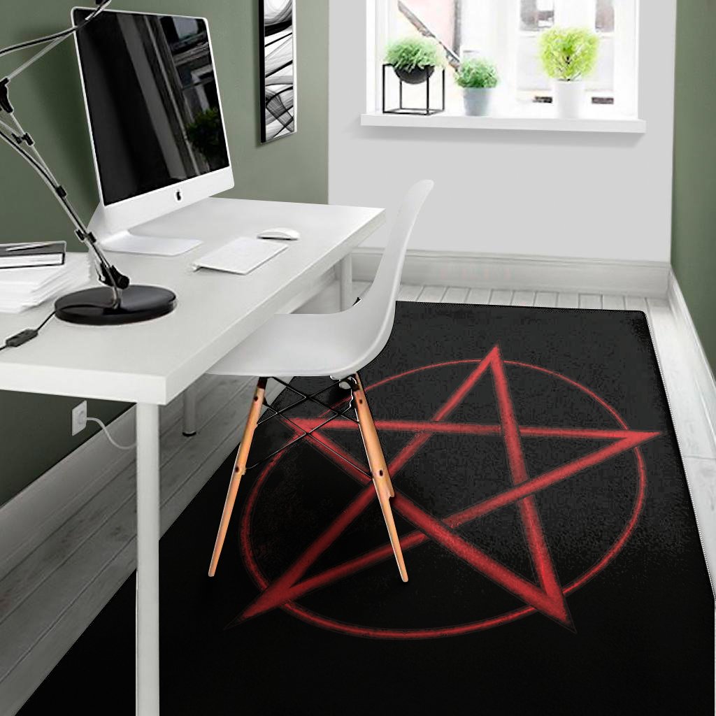 red pentagram symbol print area rug floor decor 1340