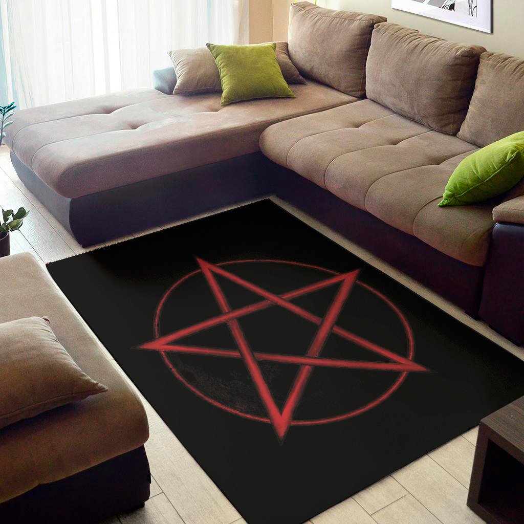 red pentagram symbol print area rug floor decor 3618