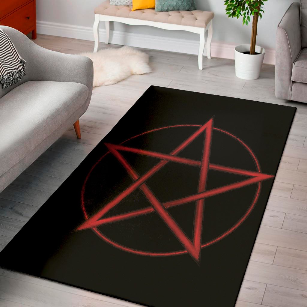 red pentagram symbol print area rug floor decor 3632