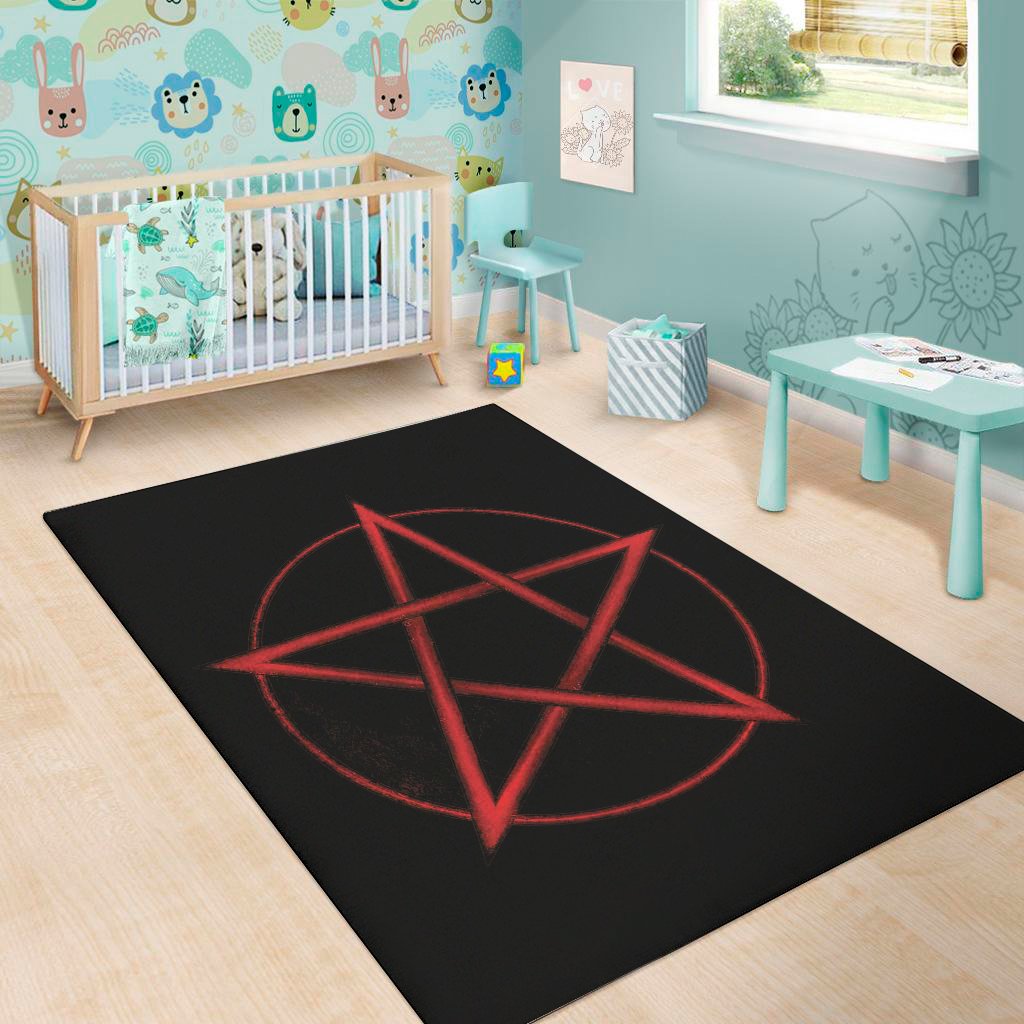 red pentagram symbol print area rug floor decor 5415