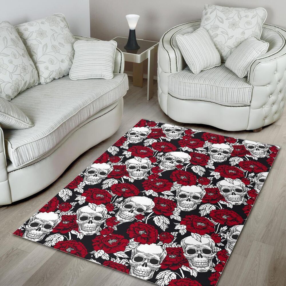 Red Peony Skull Pattern Print Area Rug Floor Decor red peony skull pattern print area rug floor decor 7678