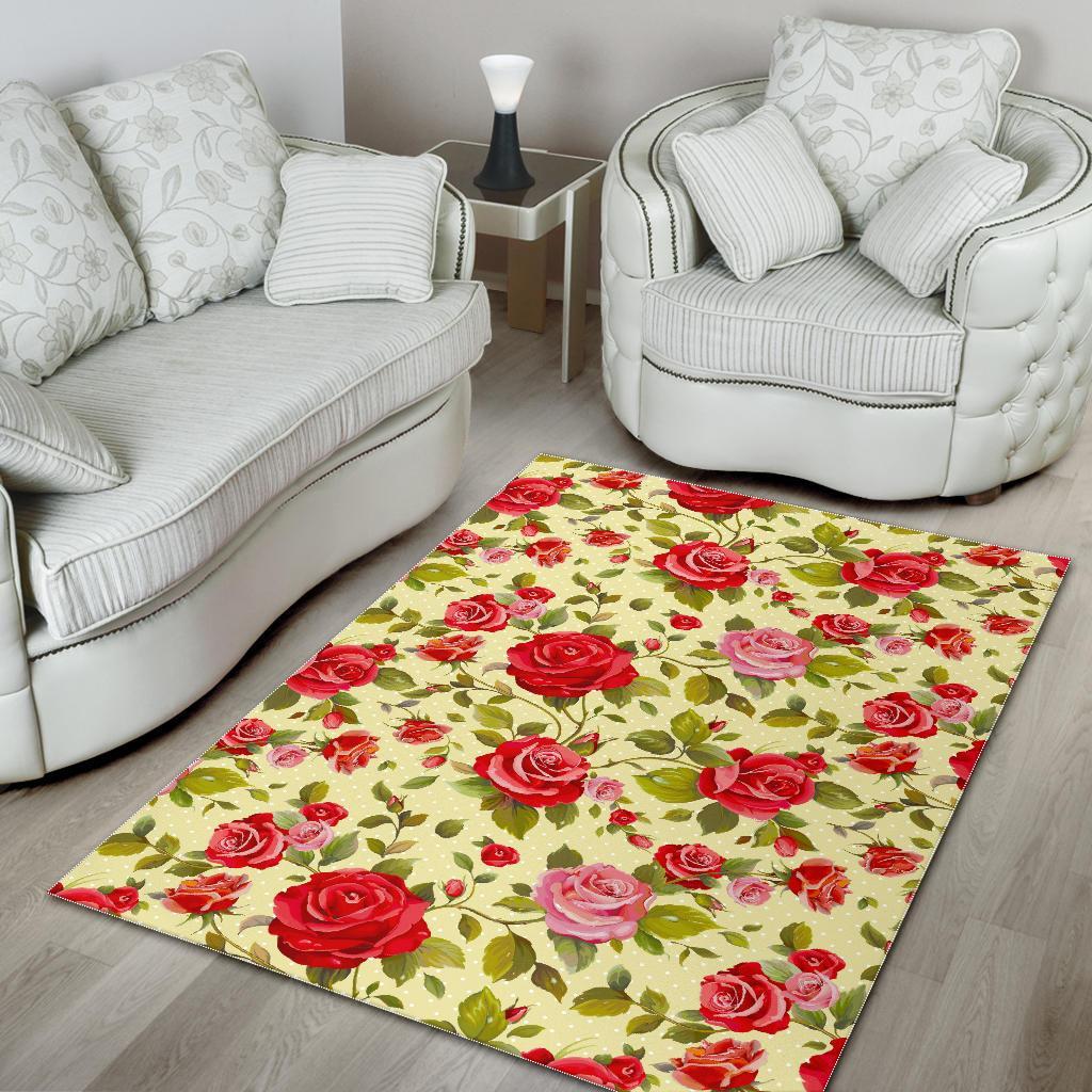 red pink rose floral pattern print area rug floor decor 1021