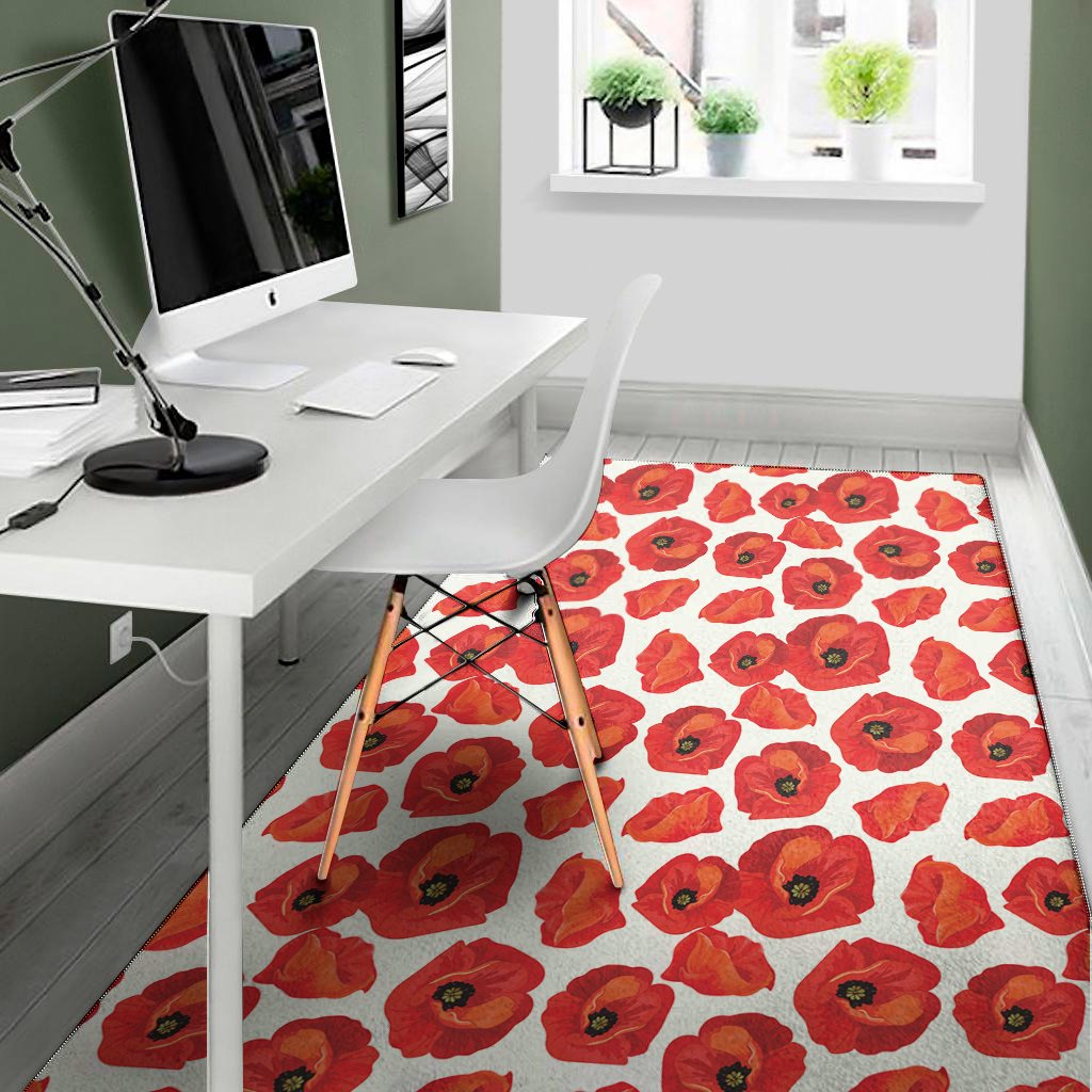 red poppy pattern print area rug floor decor 4066