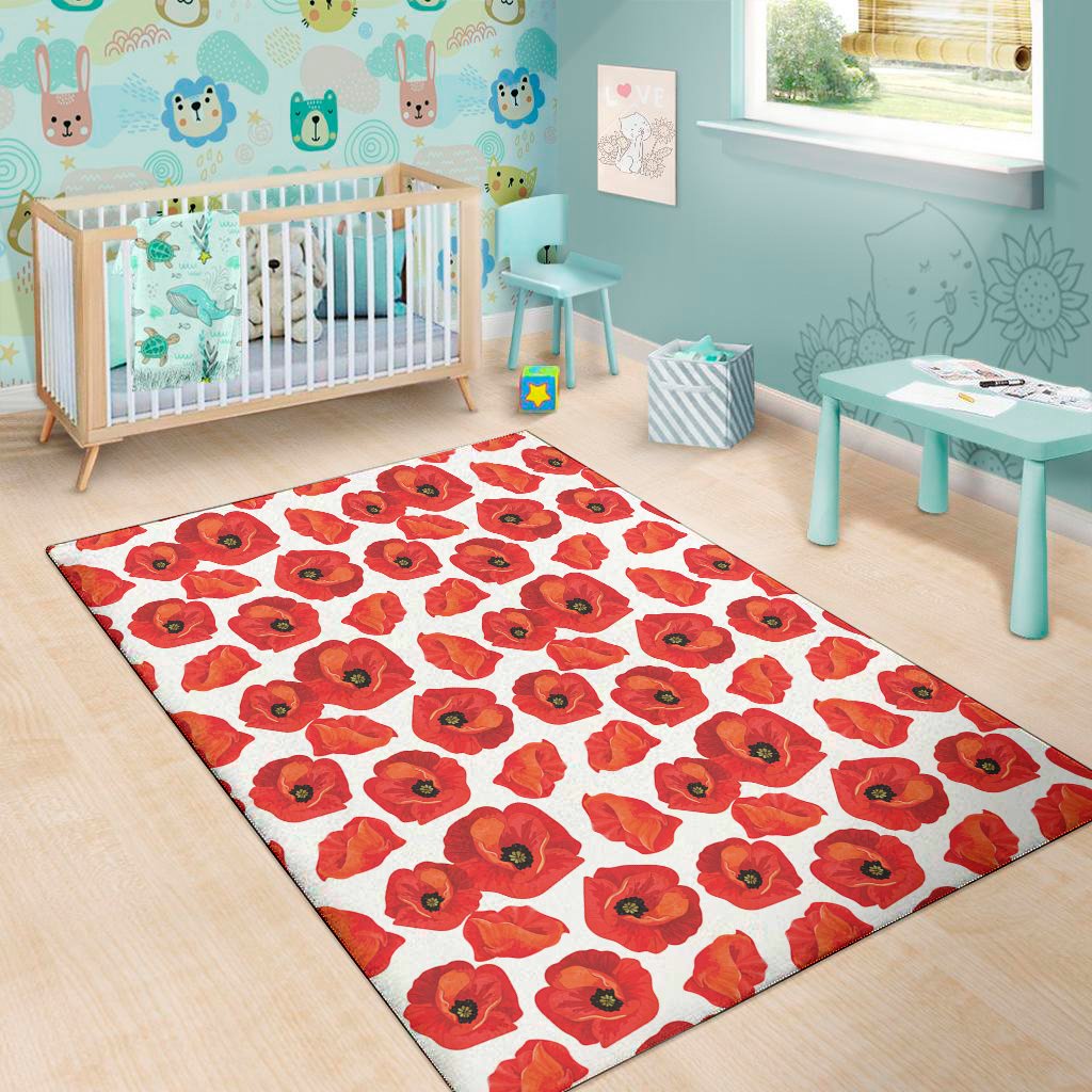 red poppy pattern print area rug floor decor 6271