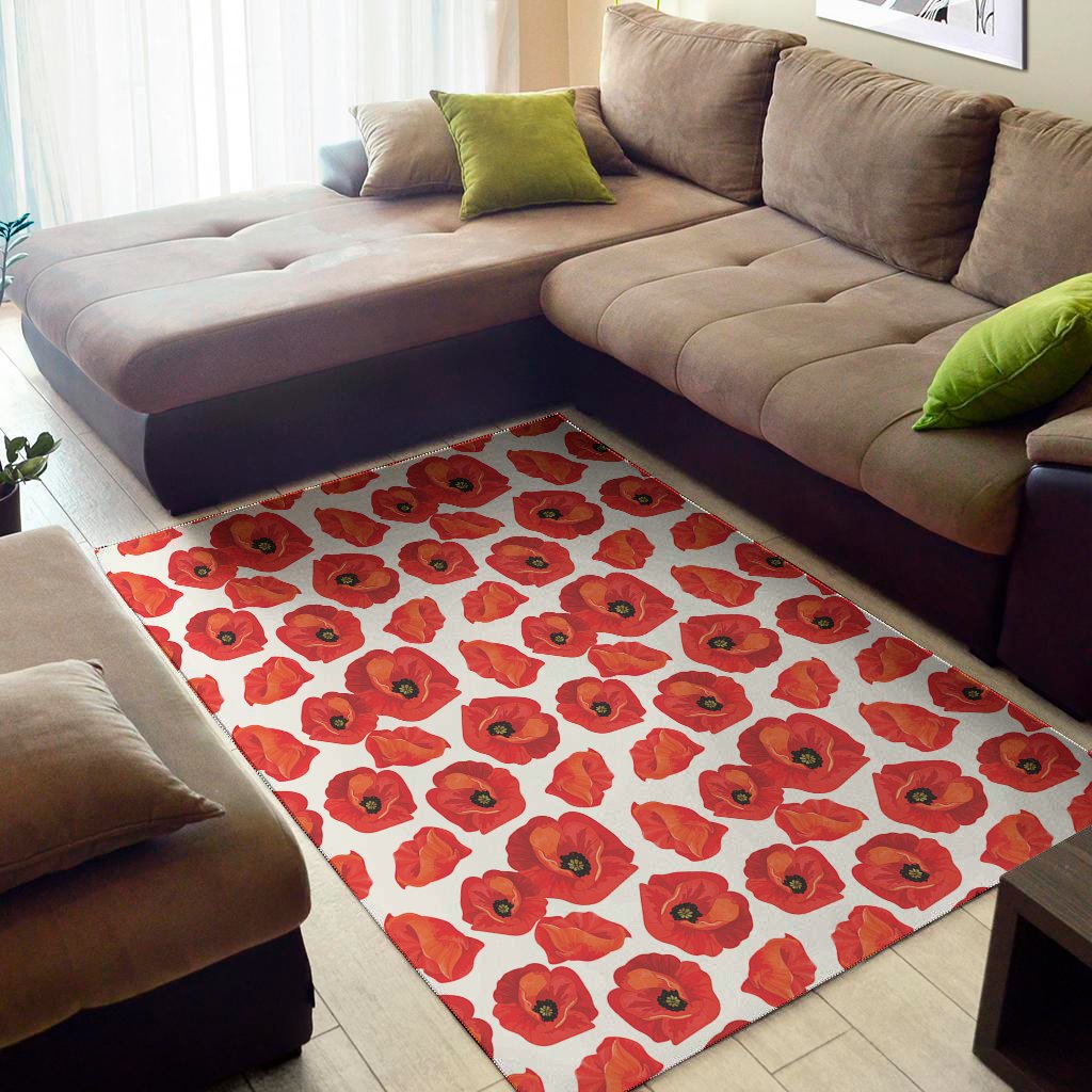 red poppy pattern print area rug floor decor 8515