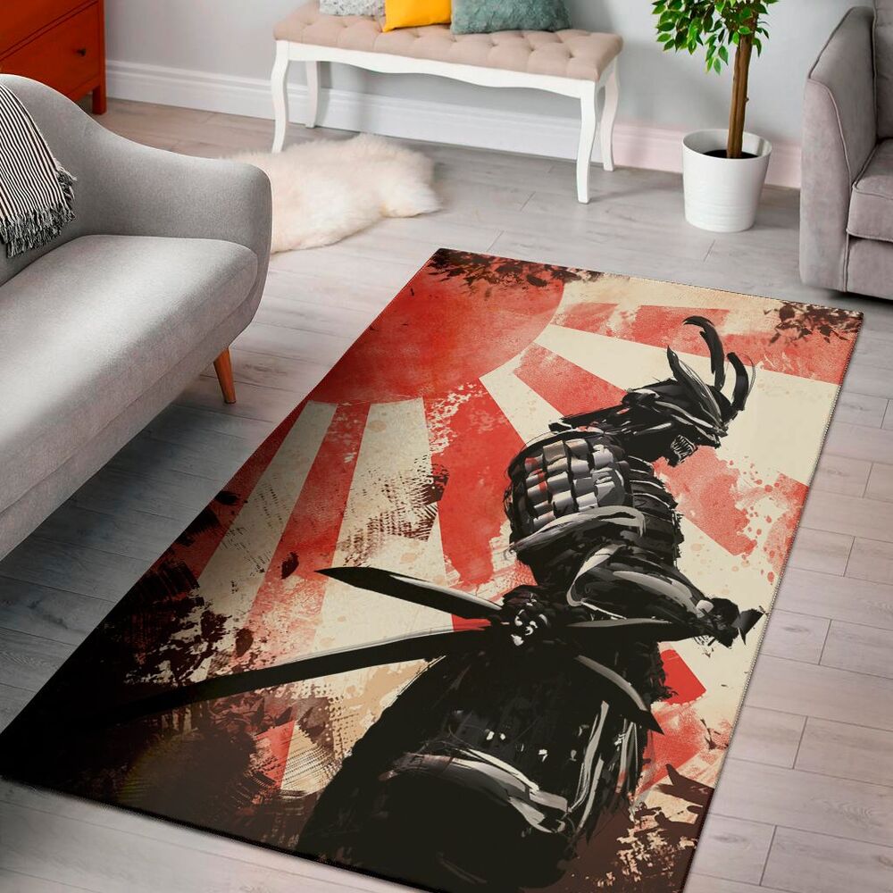 red rising sun samurai print area rug floor decor 8338
