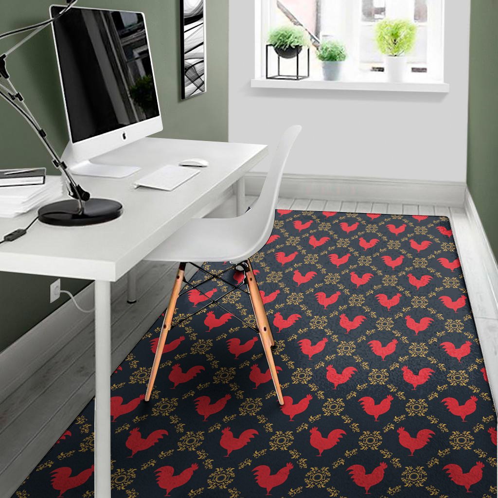 red rooster pattern print area rug floor decor 1939