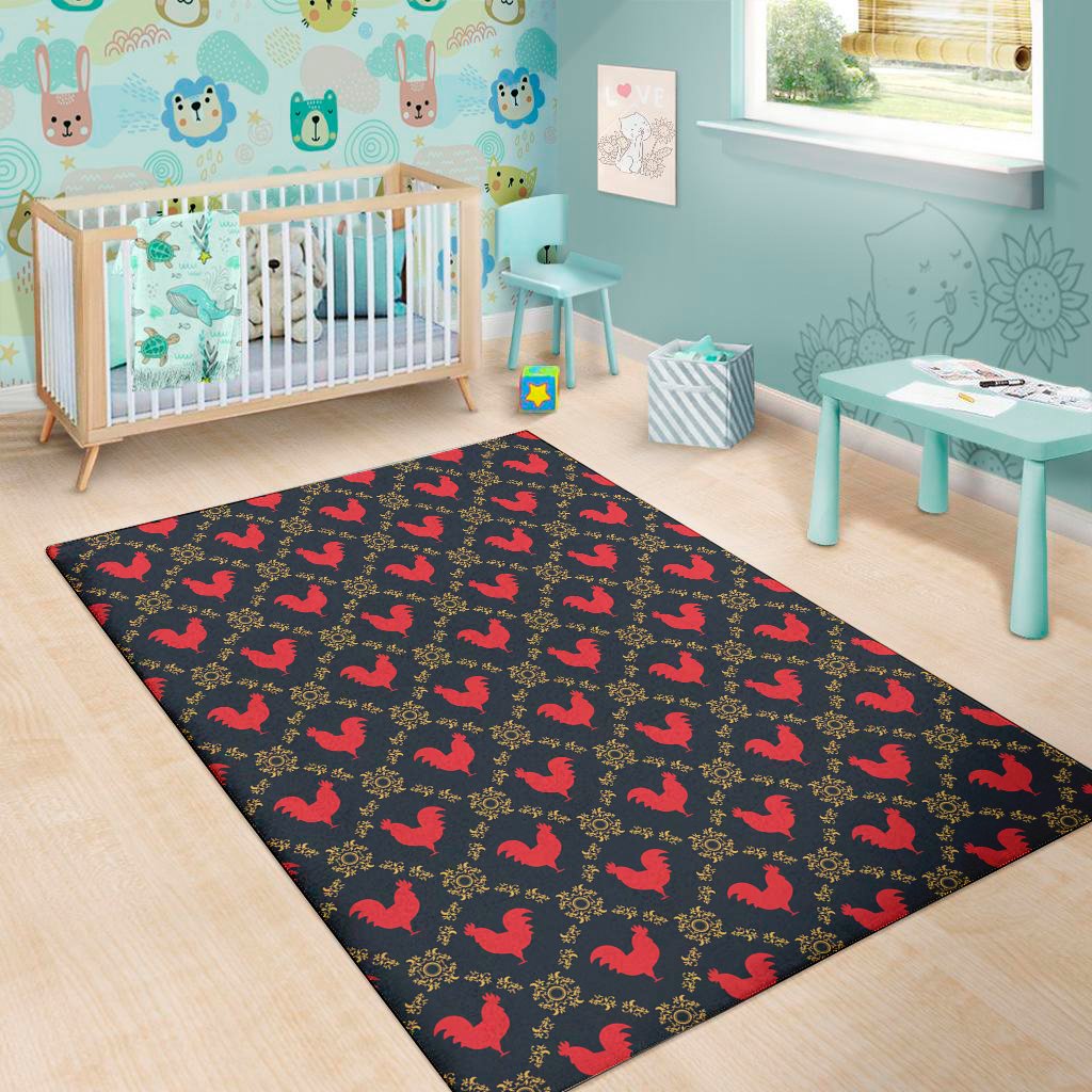red rooster pattern print area rug floor decor 8566