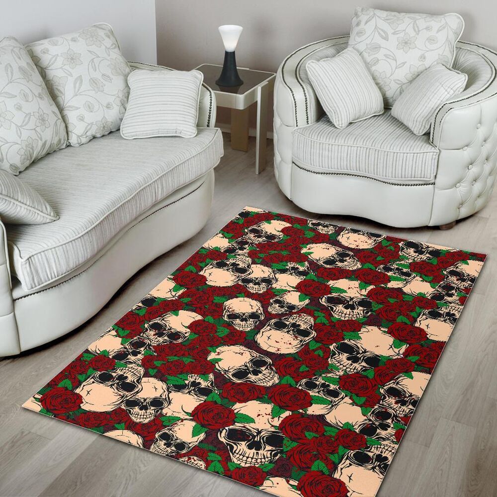 Red Rose Skull Pattern Print Area Rug Floor Decor red rose skull pattern print area rug floor decor 6796