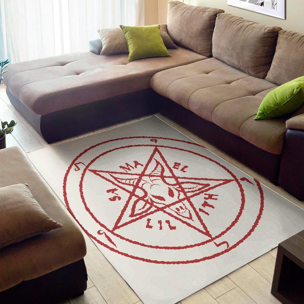 red satanic pentagram symbol print area rug floor decor 2372