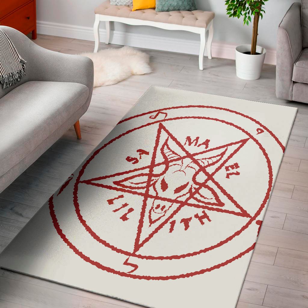 red satanic pentagram symbol print area rug floor decor 3159