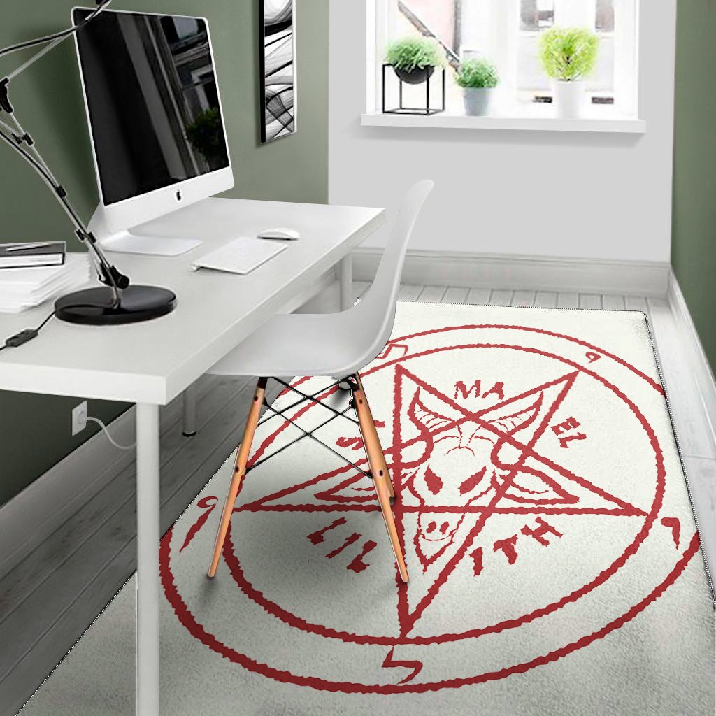 red satanic pentagram symbol print area rug floor decor 5879