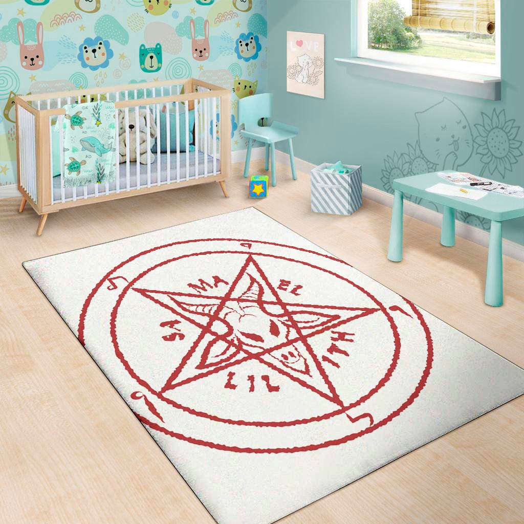 red satanic pentagram symbol print area rug floor decor 7305