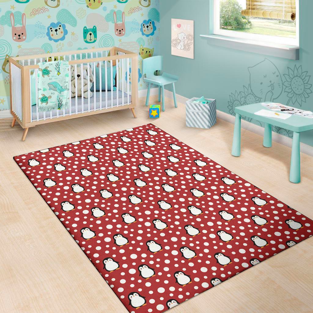 red snow penguin pattern print area rug floor decor 4350
