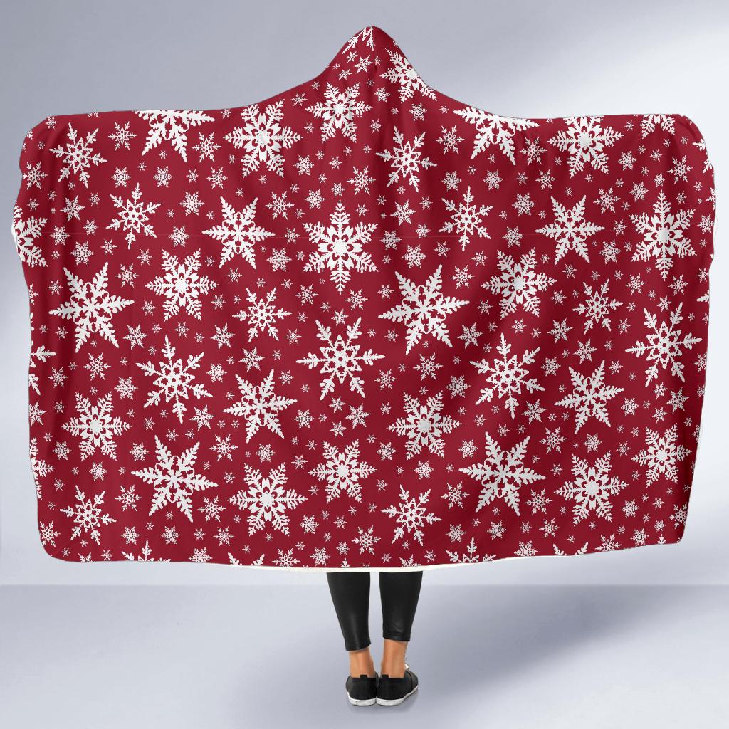 Red Snowflake Pattern Print Hooded Blanket Cloak Blanket red snowflake pattern print hooded blanket cloak blanket 1723