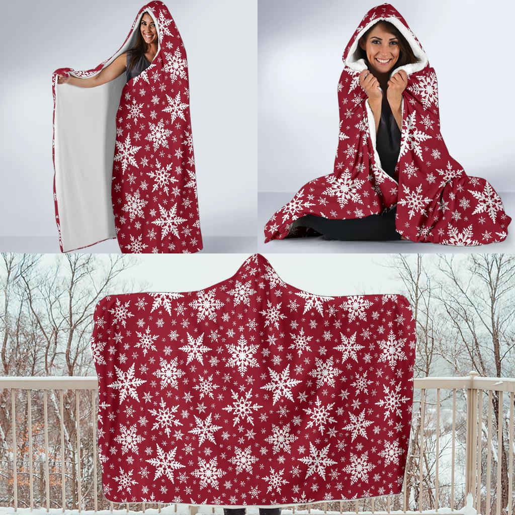 Red Snowflake Pattern Print Hooded Blanket Cloak Blanket red snowflake pattern print hooded blanket cloak blanket 5421