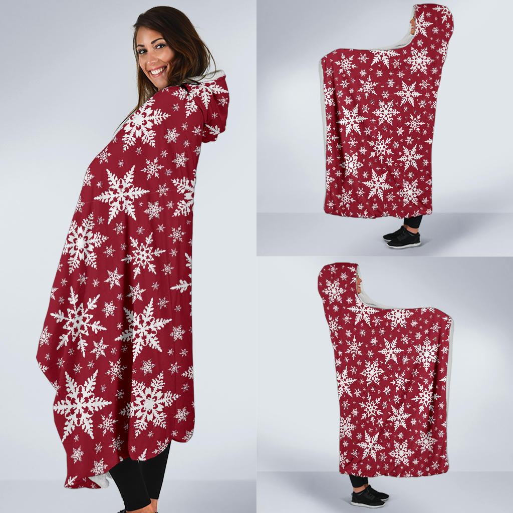Red Snowflake Pattern Print Hooded Blanket Cloak Blanket red snowflake pattern print hooded blanket cloak blanket 7709