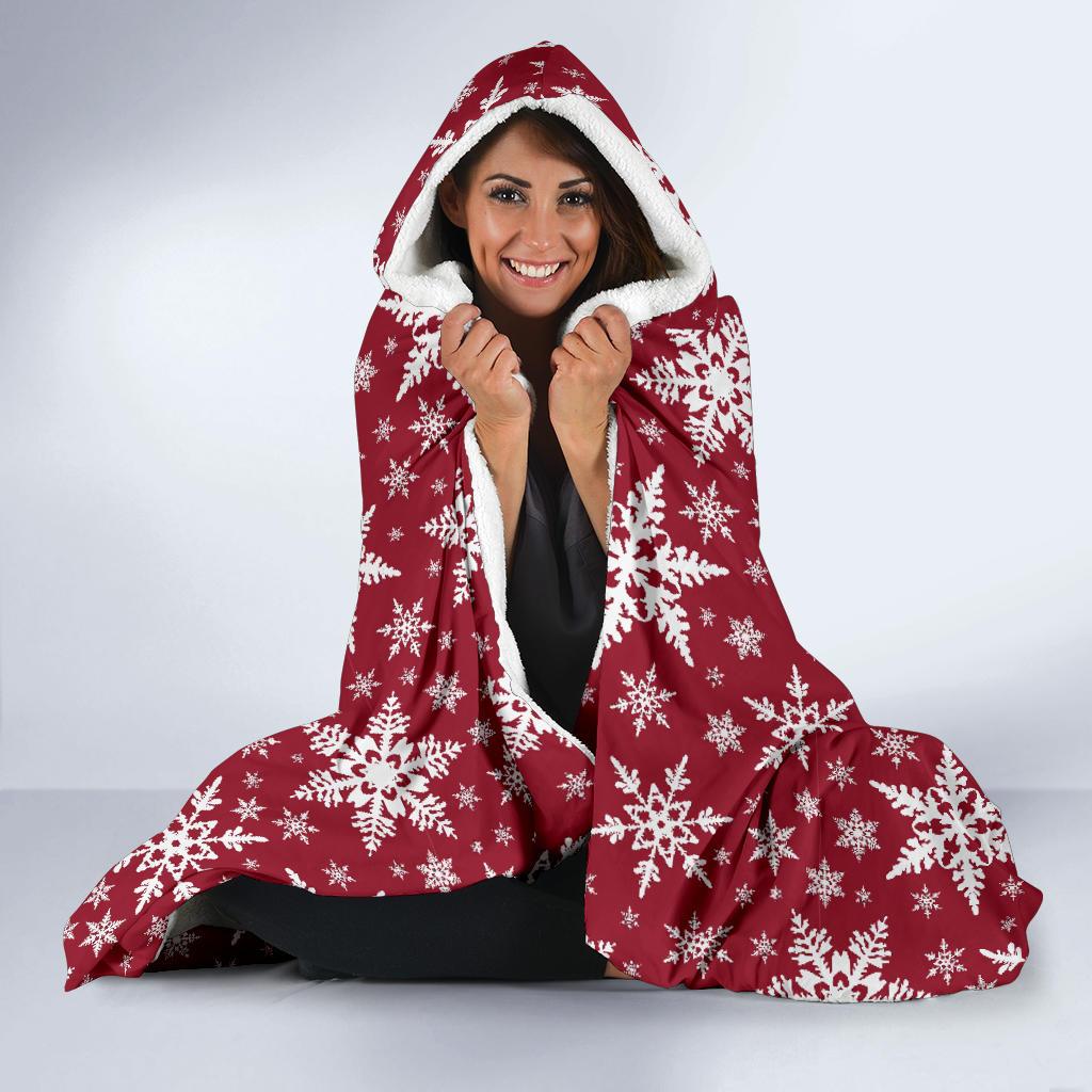 Red Snowflake Pattern Print Hooded Blanket Cloak Blanket red snowflake pattern print hooded blanket cloak blanket 7966