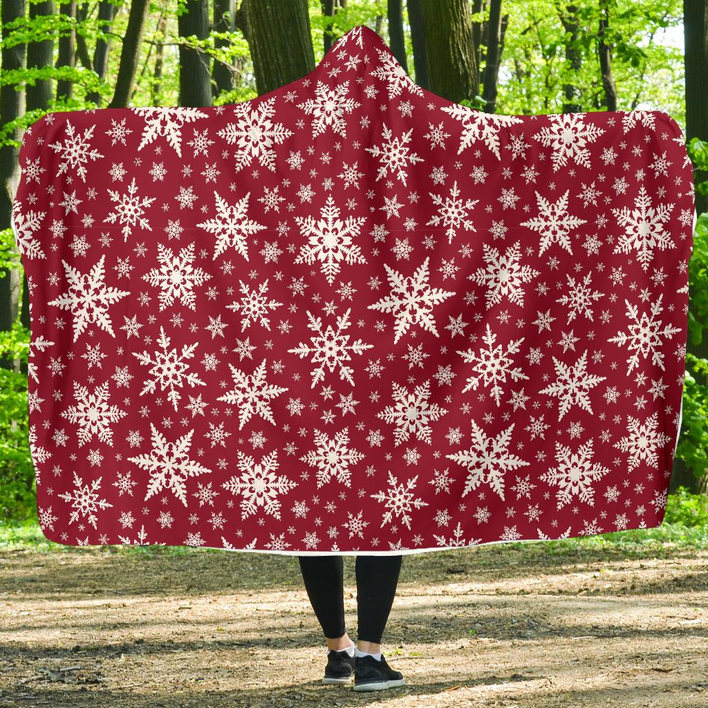Red Snowflake Pattern Print Hooded Blanket Cloak Blanket red snowflake pattern print hooded blanket cloak blanket 8875