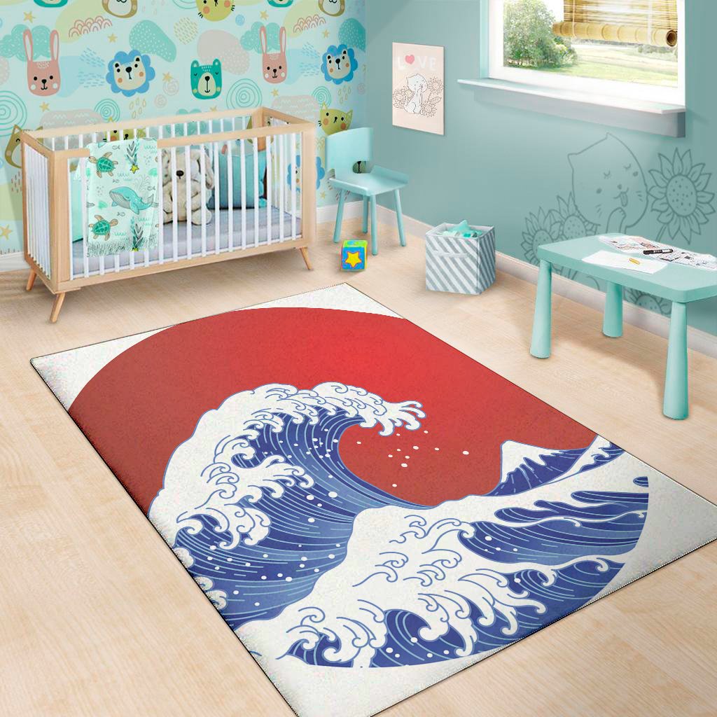 Red Sun Japanese Wave Print Area Rug Floor Decor red sun japanese wave print area rug floor decor 1056