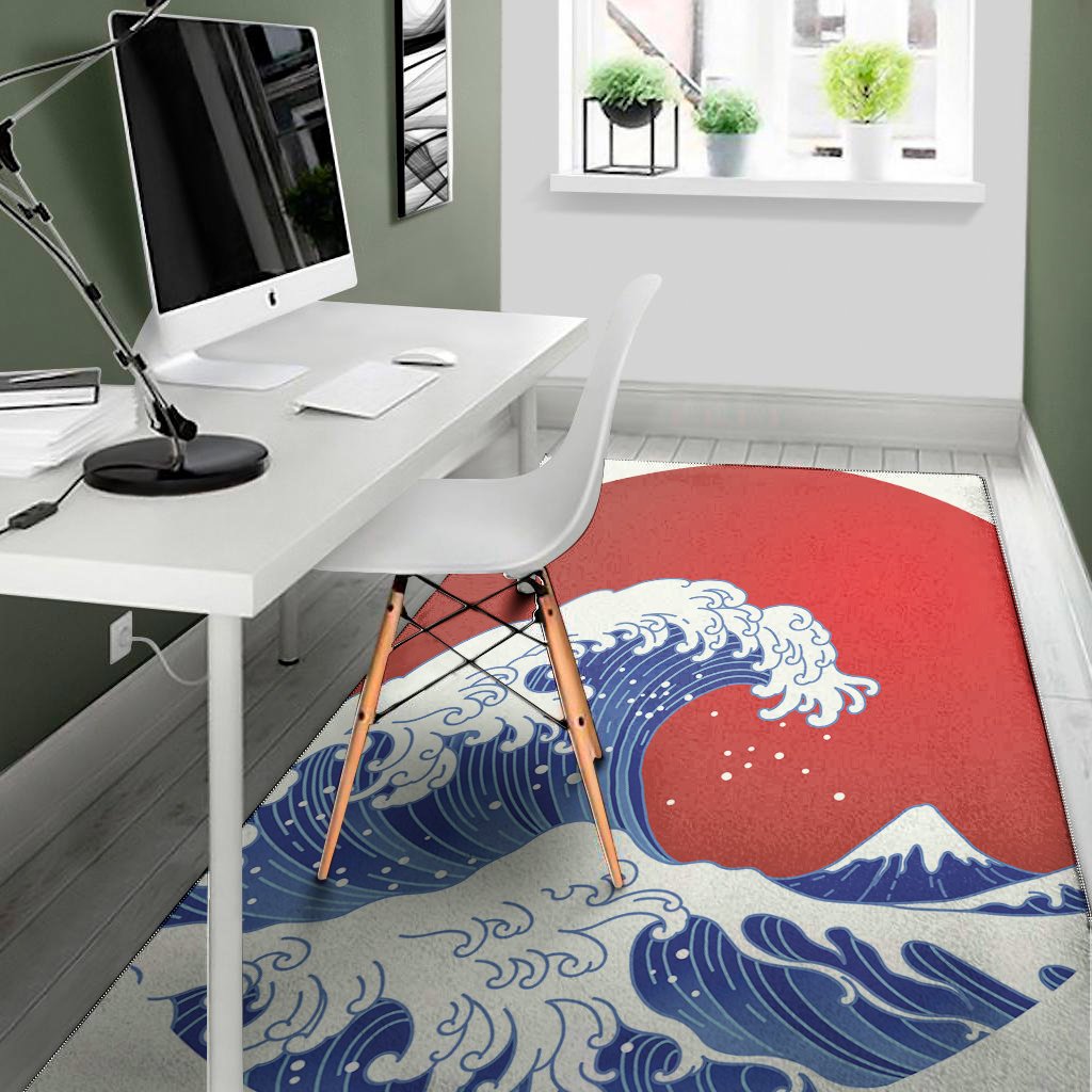 Red Sun Japanese Wave Print Area Rug Floor Decor red sun japanese wave print area rug floor decor 2573