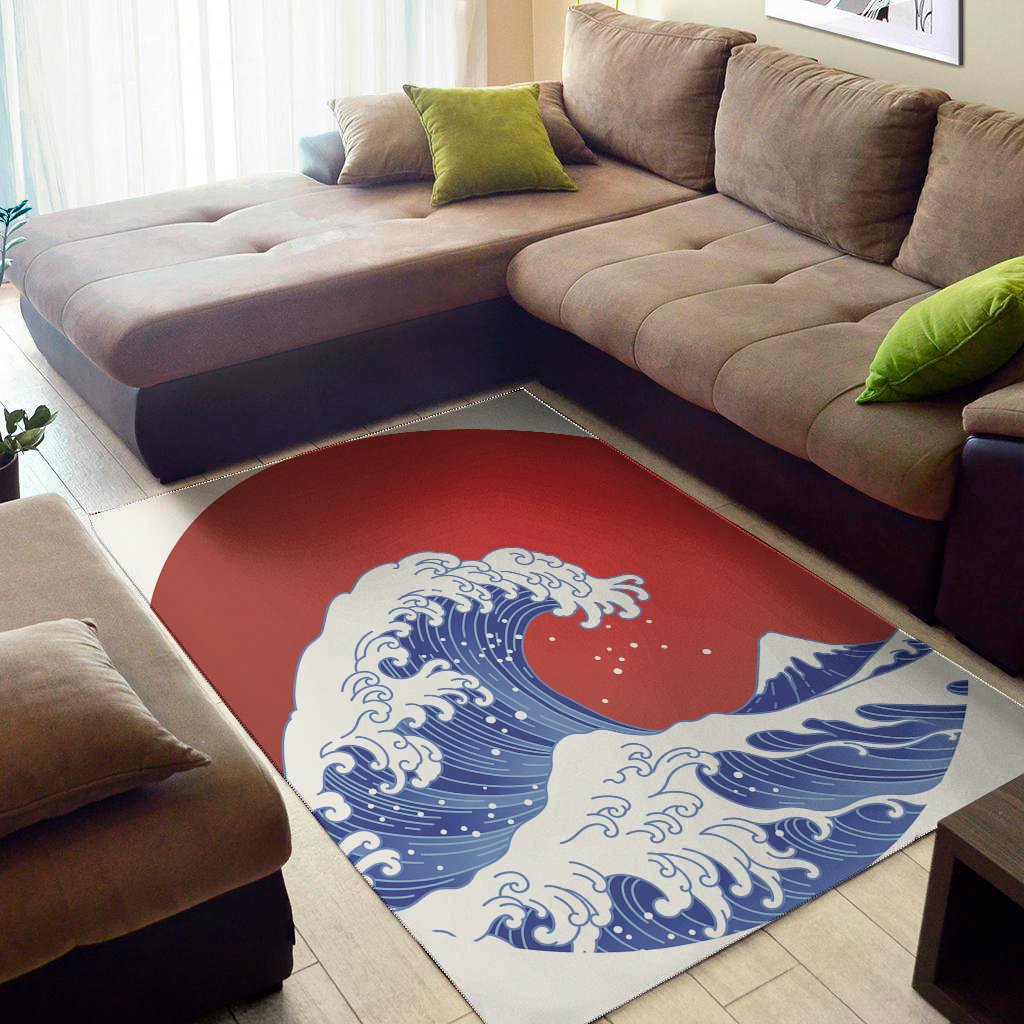 Red Sun Japanese Wave Print Area Rug Floor Decor red sun japanese wave print area rug floor decor 4569