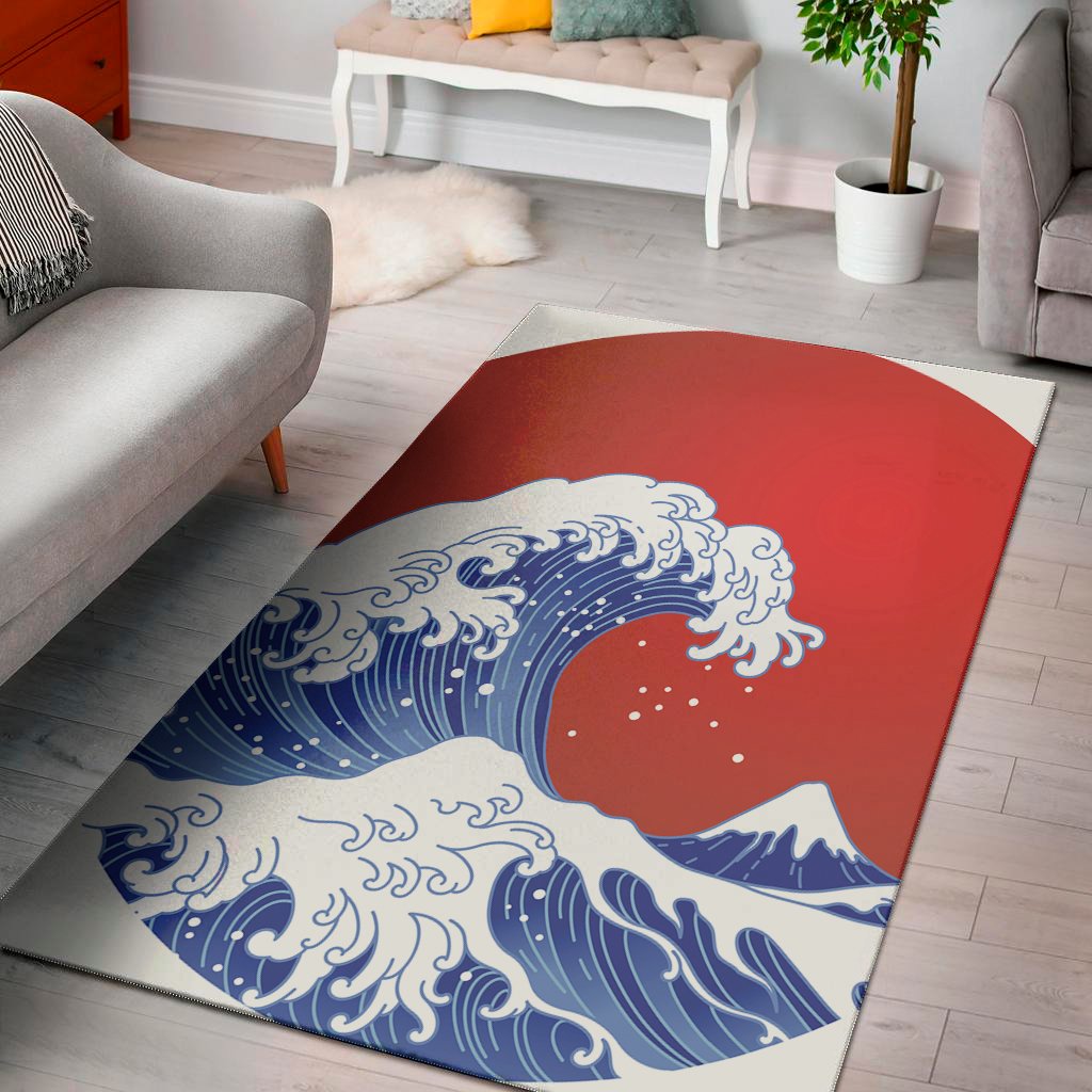 Red Sun Japanese Wave Print Area Rug Floor Decor red sun japanese wave print area rug floor decor 5583