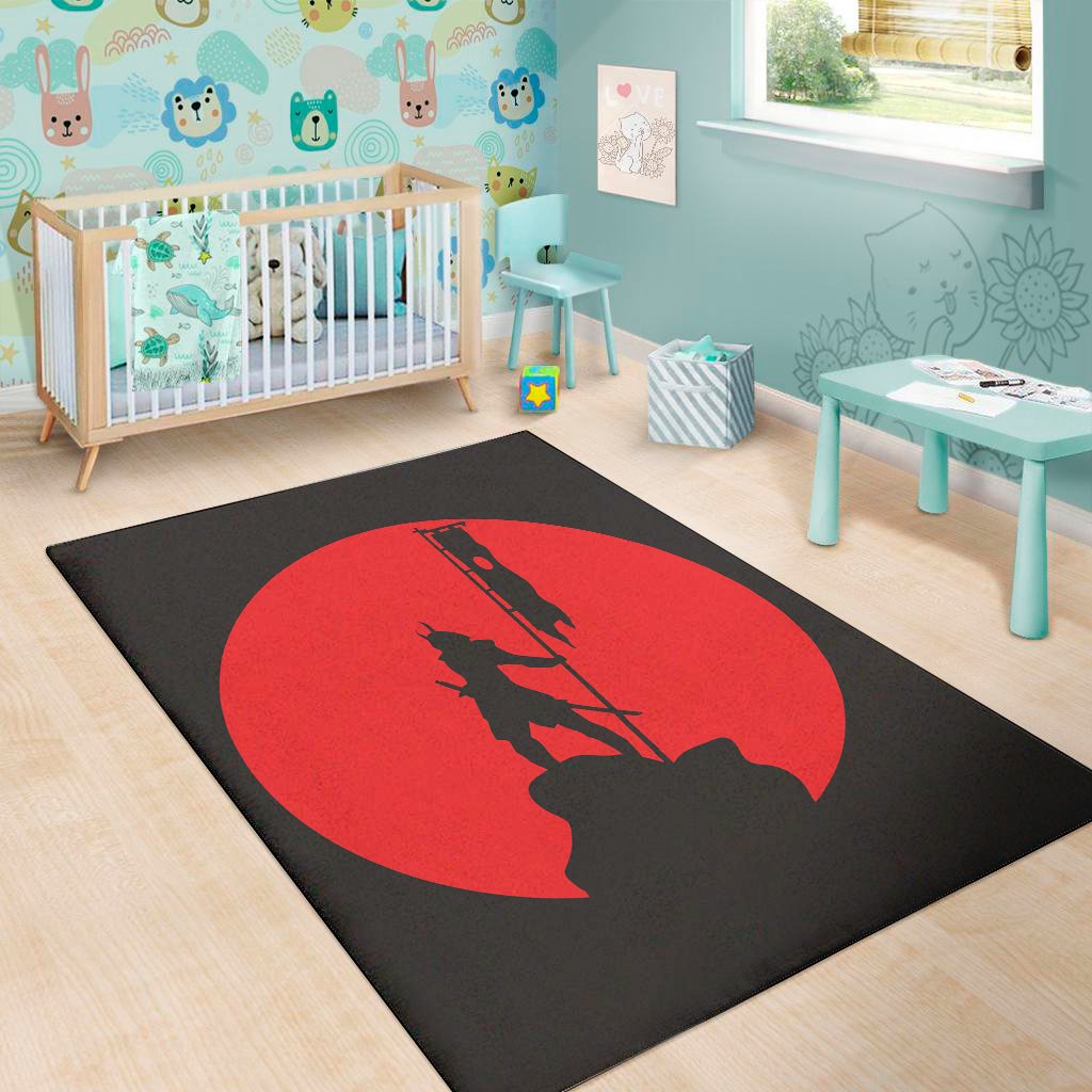 red sun samurai print area rug floor decor 7859