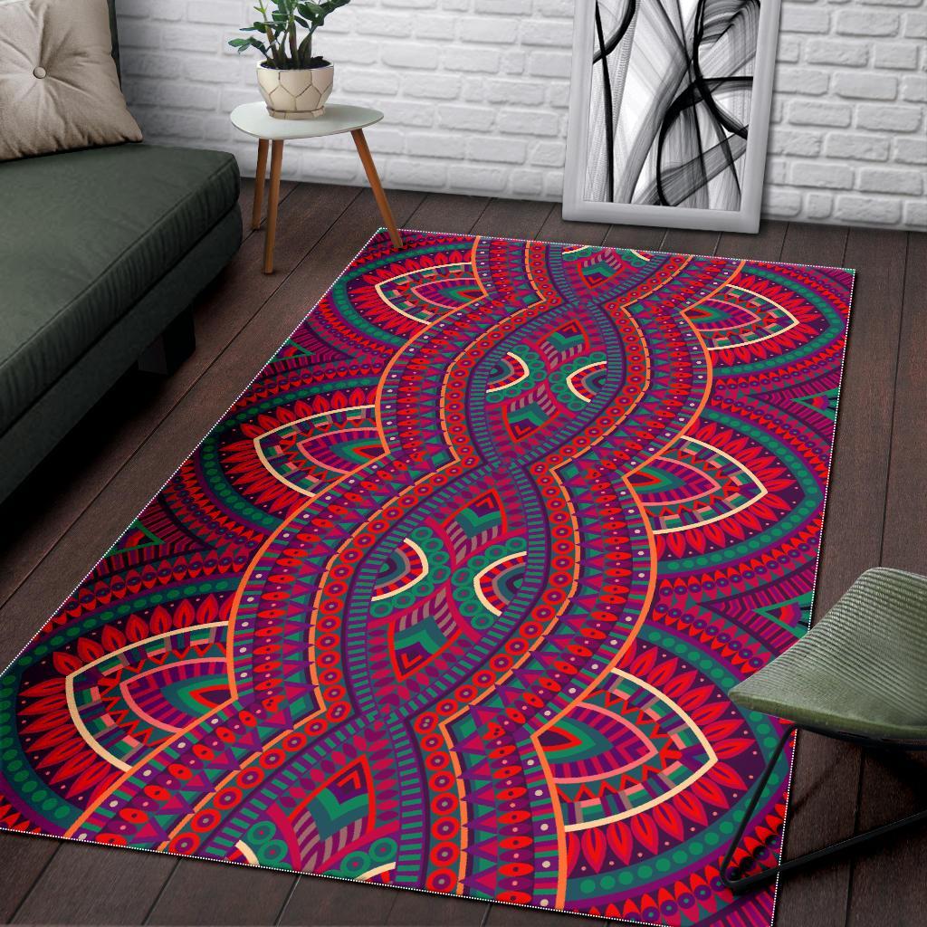 red tribal ethnic mandala print area rug floor decor 1545