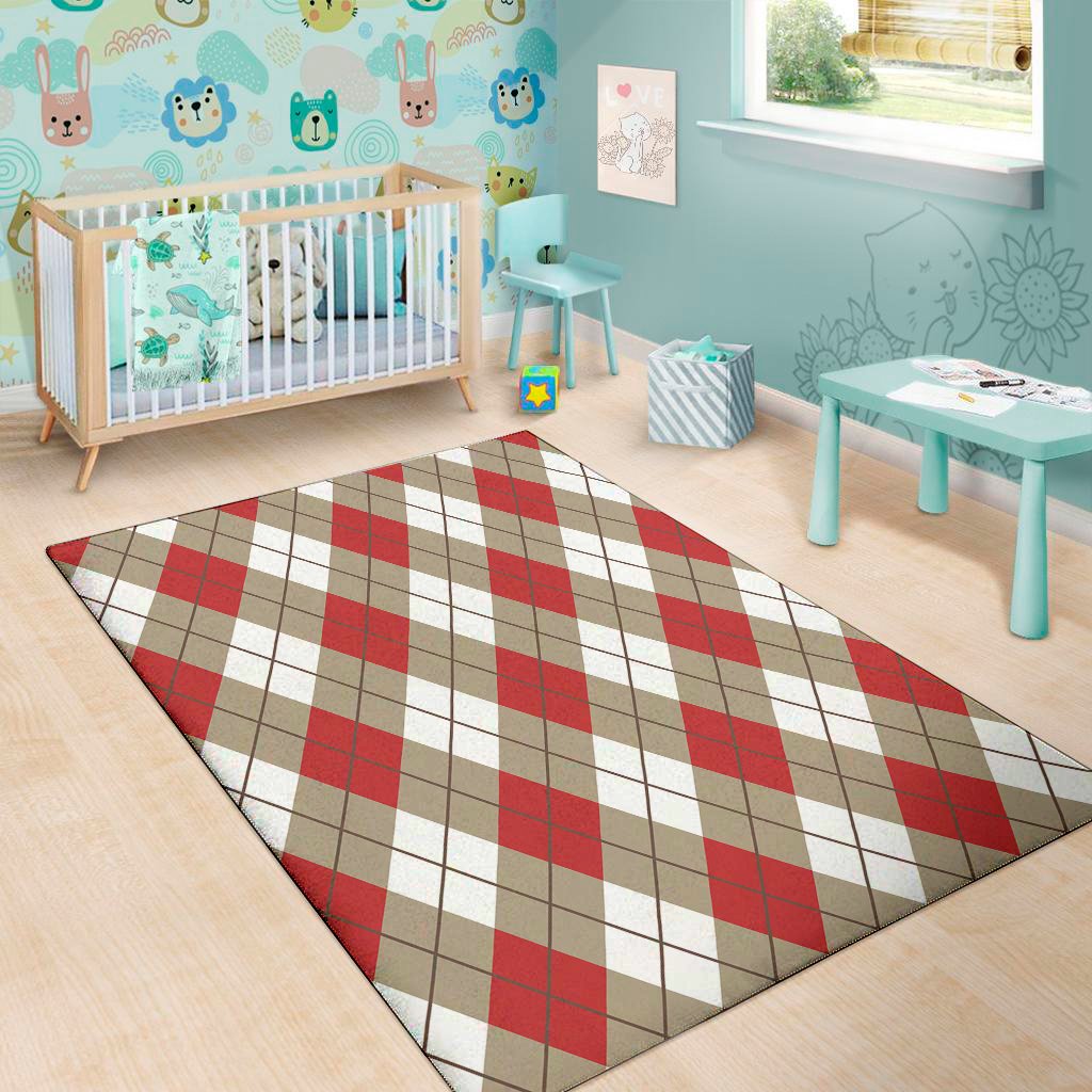 red white and beige argyle pattern print area rug floor decor 1243