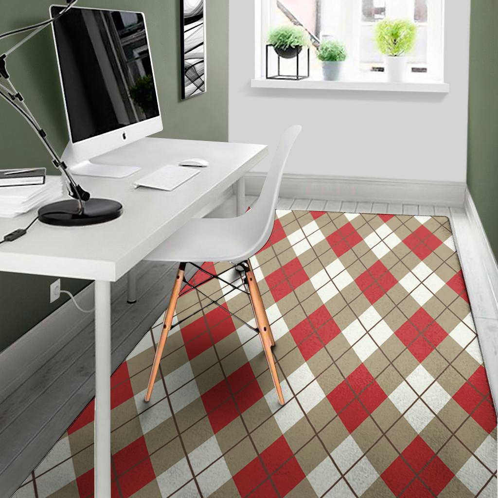 red white and beige argyle pattern print area rug floor decor 3379
