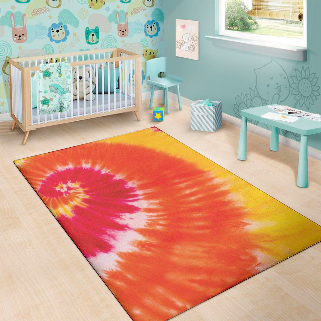 red yellow and orange tie dye print area rug floor decor 3286