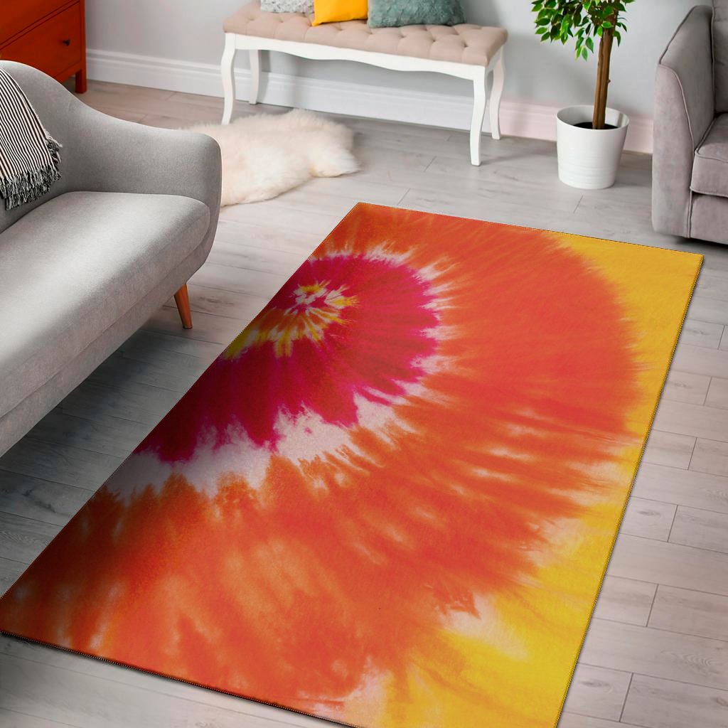 red yellow and orange tie dye print area rug floor decor 4482