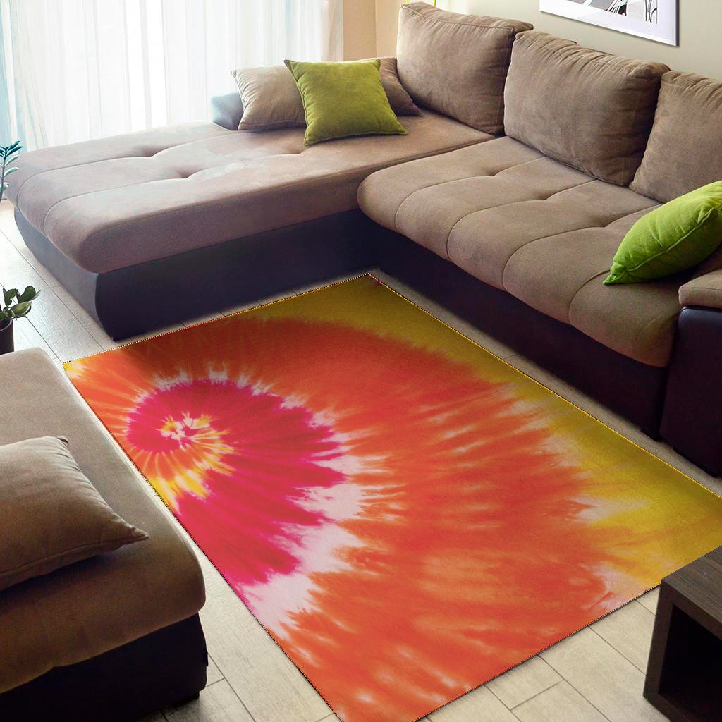 red yellow and orange tie dye print area rug floor decor 8498
