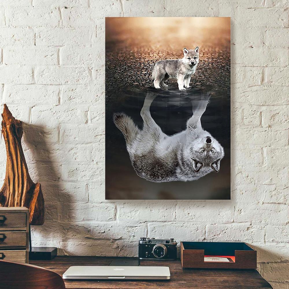 reflection of wolf canvas prints wall art decor 7052