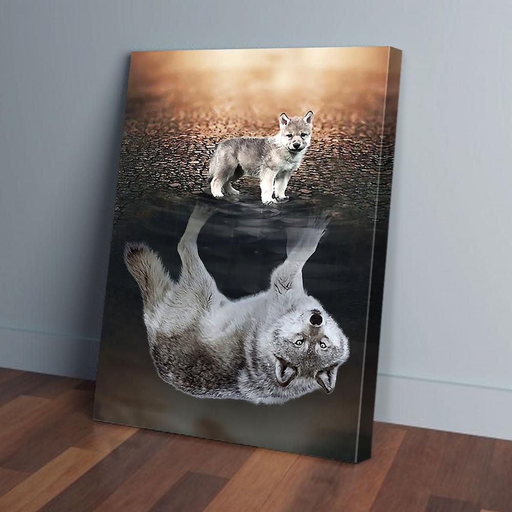 reflection of wolf canvas prints wall art decor 7881