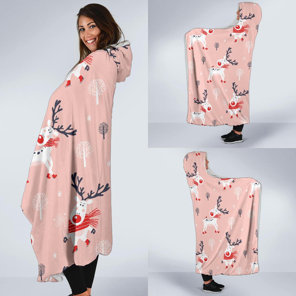 Reindeer Christmas Pattern Print Hooded Blanket Cloak Blanket reindeer christmas pattern print hooded blanket cloak blanket 2070